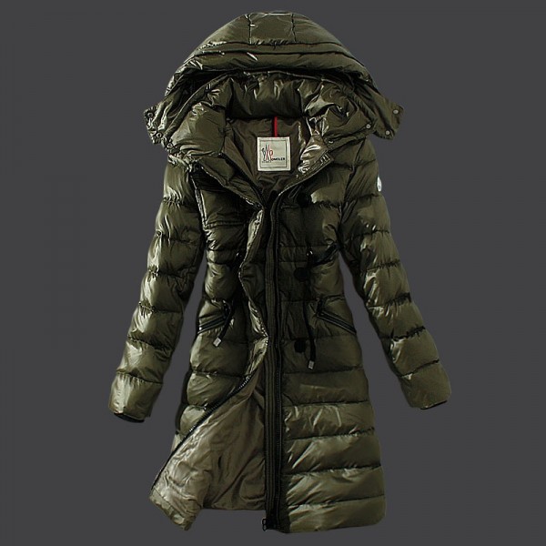 Moncler Donna sottile lungo Giù cappotto Army verde Outlet M1072